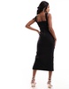 Vesper cut-out detail front slit midi dress in black