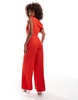 ASOS DESIGN fallen shoulder tuck detail wide leg jumpsuit in red