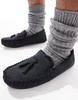 ASOS DESIGN moccasin slippers in black with faux fur lining