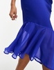 Vesper cami strap midi dress with chiffon detail hem in cobalt