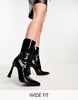 Simmi London Wide Fit Prince sock boots in black patent