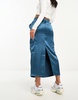 River Island satin cargo midi skirt in mid blue