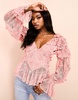 ASOS LUXE mesh long sleeved top with velvet flowers and pearl embellishment in pink