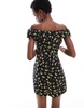 Motel Exclusive yudia off-the-shoulder buttercup print mini dress in black and yellow