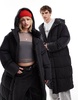 COLLUSION Unisex maxi puffer jacket with hood in black