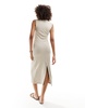 Mango cinched waist jersey dress in beige