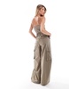 Mango utility knit cami top jumpsuit in khaki