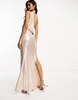 ASOS DESIGN one-shoulder draped maxi dress with tie detail in gold