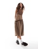 COLLUSION shirred racer neck midi dress with contrast detail in washed brown