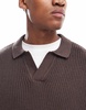 ADPT oversized fisherman rib polo in chocolate brown