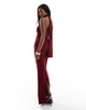 ASOS DESIGN twist bust detail halter mesh maxi with tie back neck in wine