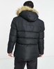 French Connection padded parka jacket with faux fur hood in black