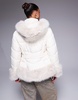 River Island faux fur short puffer jacket in cream