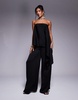 ASOS DESIGN bandeau overlay satin jumpsuit in black