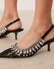 ASOS DESIGN Sharper embellished slingback kitten heeled shoes in black lace