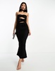 SIMMI bandeau cut out maxi dress with corsage flower detail in black