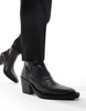 ASOS DESIGN heeled cuban boots in black leather with stitch detail