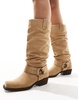 Bershka faux suede calf length boots in tan