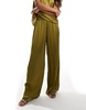 River Island plisse satin wide leg pants in khaki - part of a set