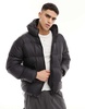 Good For Nothing hi-shine puffer jacket with hood in black