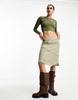 Cotton On cut out detail long sleeve crop top in khaki