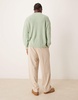 ASOS DESIGN oversized knitted fisherman rib notch neck sweater in sage green