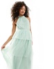 Vila Bridesmaid halterneck tulle maxi dress with tiered skirt in mint green