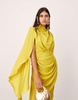 ASOS EDITION satin extreme sleeve maxi dress with ruching in chartreuse