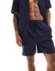 South Beach tonal seersucker striped beach shorts in navy