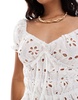 ASOS DESIGN babydoll ruched crop top in white eyelet - part of a set