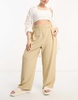 River Island Plus wide leg tailored dad pants in beige - part of a set