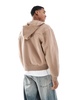 ASOS DESIGN boxy oversized zip up hoodie with print in beige