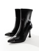 River Island heeled ankle boot with studded toe in black