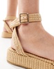 Truffle Collection wide fit raffia ankle strap sandal in natural