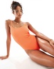 Cotton On thin strap low scoop swimsuit in orange crinkle