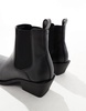 ASOS DESIGN cuban heel western chelsea boots in black faux leather with silver toe cap