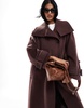 ASOS DESIGN funnel neck longline coat in chocolate