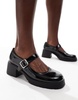 ASOS DESIGN Wide Fit Saxton chunky mary jane heeled shoes in black patent