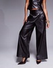 River Island faux leather wide leg pants in dark brown - part of a set