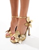 ASOS DESIGN Nettle flower detail high heeled sandals in gold