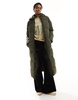 French Connection long length hooded padded jacket in khaki