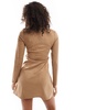 ASOS DESIGN buckle detail suede mini dress with long sleeves in tan