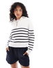 Mango half zip striped sweater in white