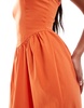 ASOS DESIGN 90s square neck bengaline midi dress with full skirt in orange