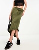 COLLUSION studios asymmetric satin skirt in khaki - part of a set