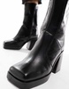 ASOS DESIGN Wide Fit Rover heeled leather boots in black