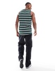 Brave Soul classic striped tank in green & white