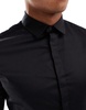 ASOS DESIGN slim fit sateen shirt in black