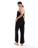 Mango rope tie waist cheesecloth jumpsuit in black