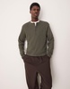 ASOS DESIGN muscle fit boxy brushed rib sweatshirt with henley neck in khaki